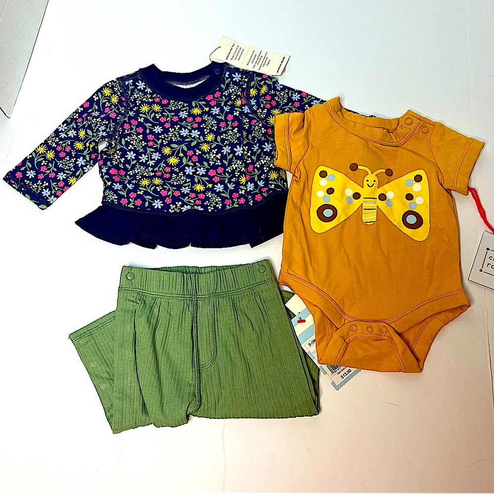 Lot of 0-3 M baby clothes in blue/green/gold. Cat & Jack, Christian Robinson NEW